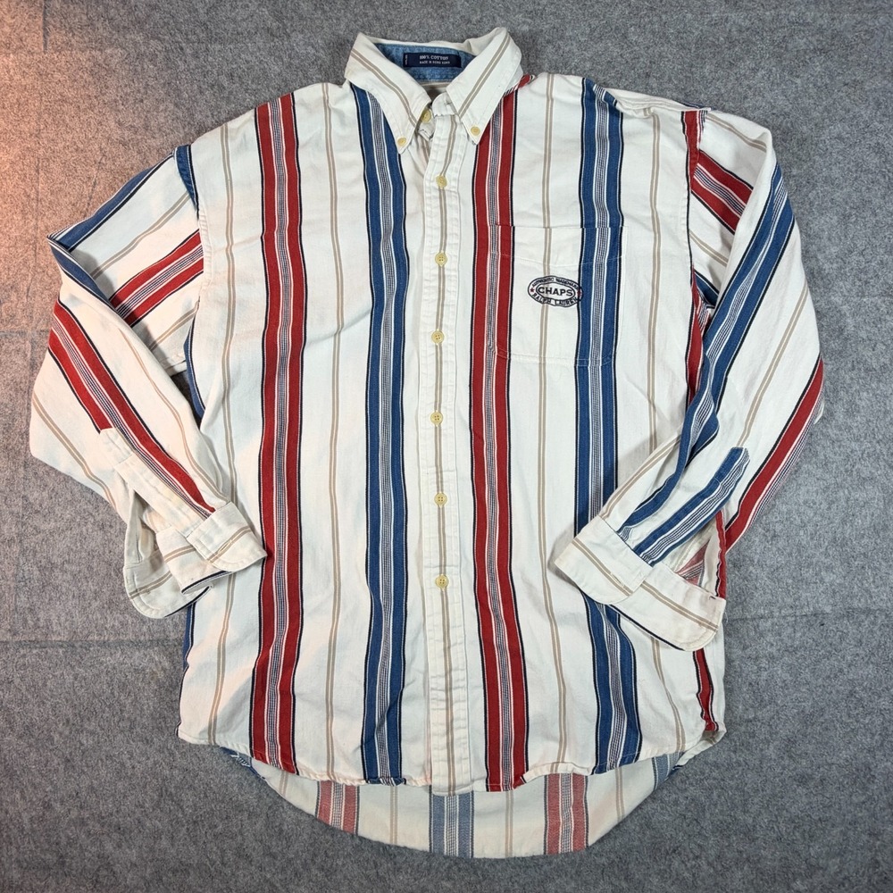 Vintage Chaps Ralph Lauren Shirt Mens Medium Stripe 100% Cotton Long Sleeve